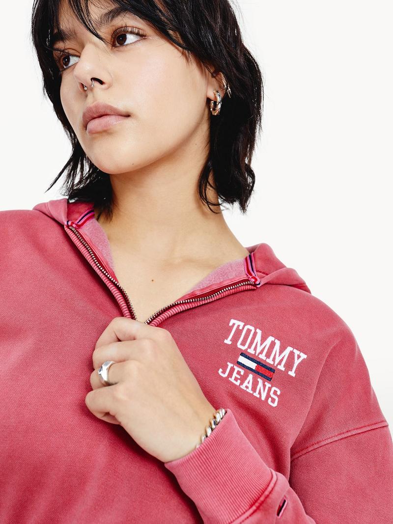 Női Tommy Hilfiger Organic Pamut Collegiate Hoodies Piros | HU 155FDN